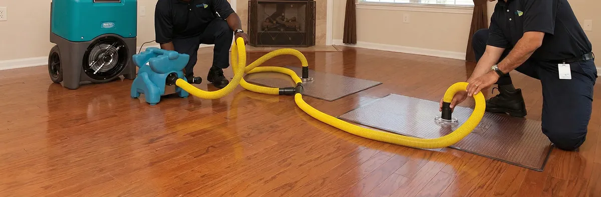 emergency water removal technicians extracting standing water from a home using professional equipment in Worcester, MA