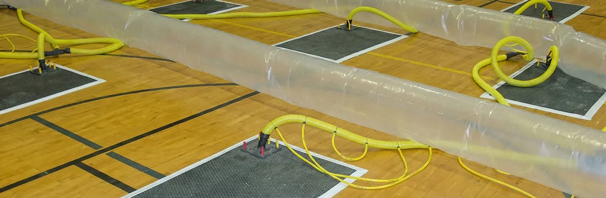 water clean up drying system set up to remove moisture and prevent further damage in Worcester, MA